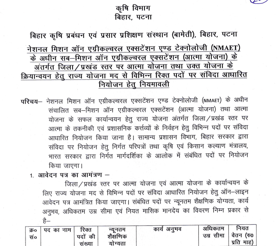 Bihar Agriculture BAMETI ATM, BTM, Accountant and Stenographer 2023, Apply Online / बिहार कृषि विभाग में 1041 पदों पर भर्ती का नोटिफिकेशन जारी 2 image 70