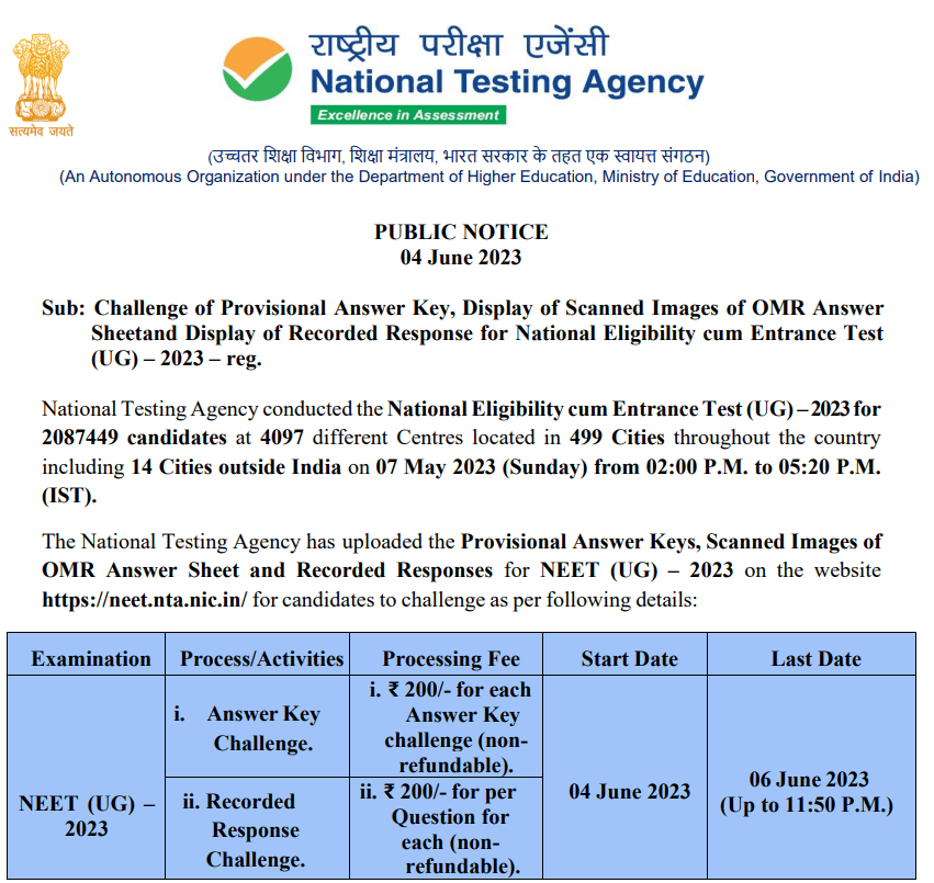 NTA NEET UG 2023 Advanced Intimation for Exam Answer Key / परीक्षा उत्तर कुंजी के लिए NTA NEET UG 2023 सूचना 2 image 20
